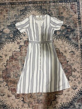 Madewell White and Navy Striped Button-Front Maxi Dress